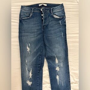 ZARA medium blue destroyed denim jeans